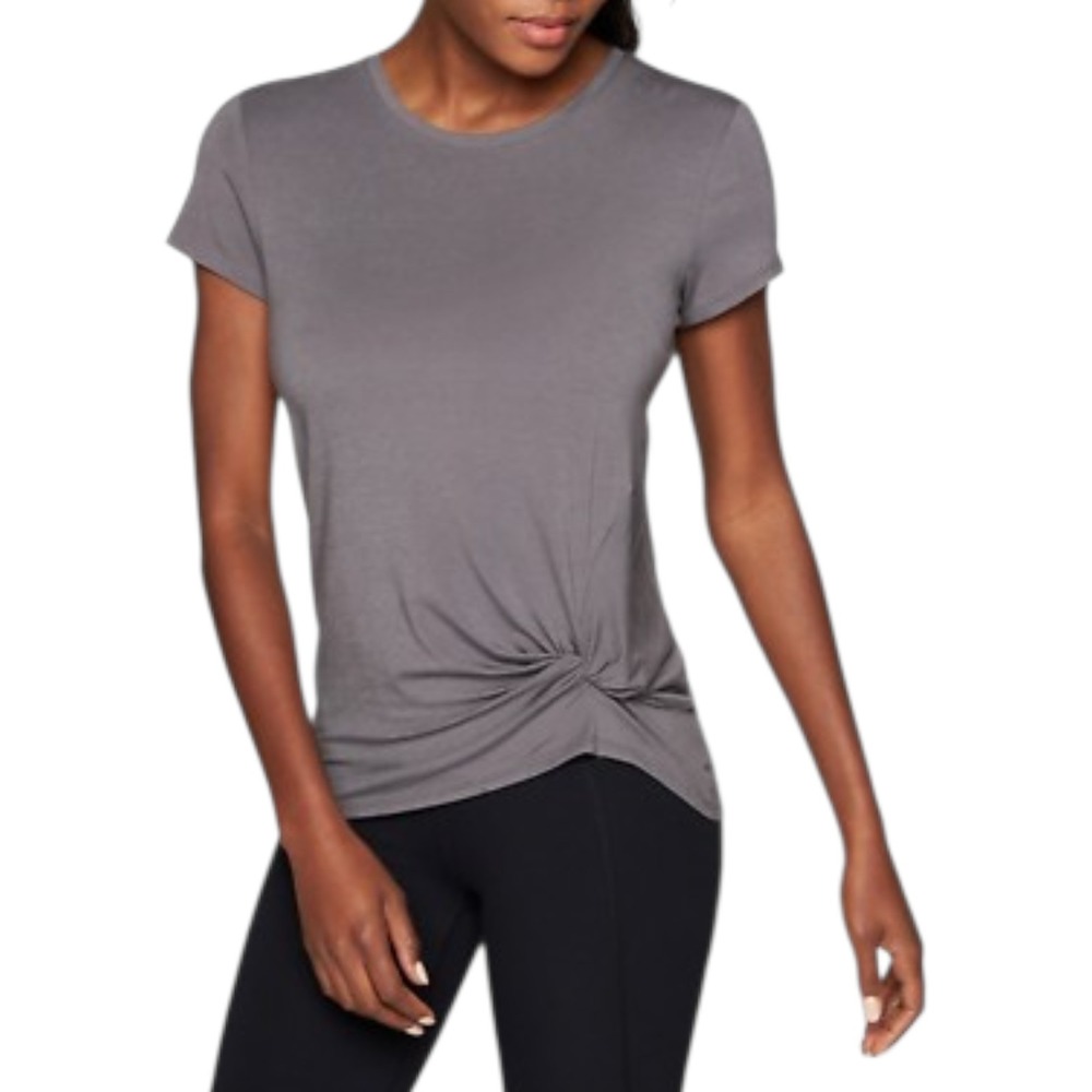 Athleta Gray Essence Twist Knot Front  Tee Shirt Crew Neck Top Gym Yoga Size XS